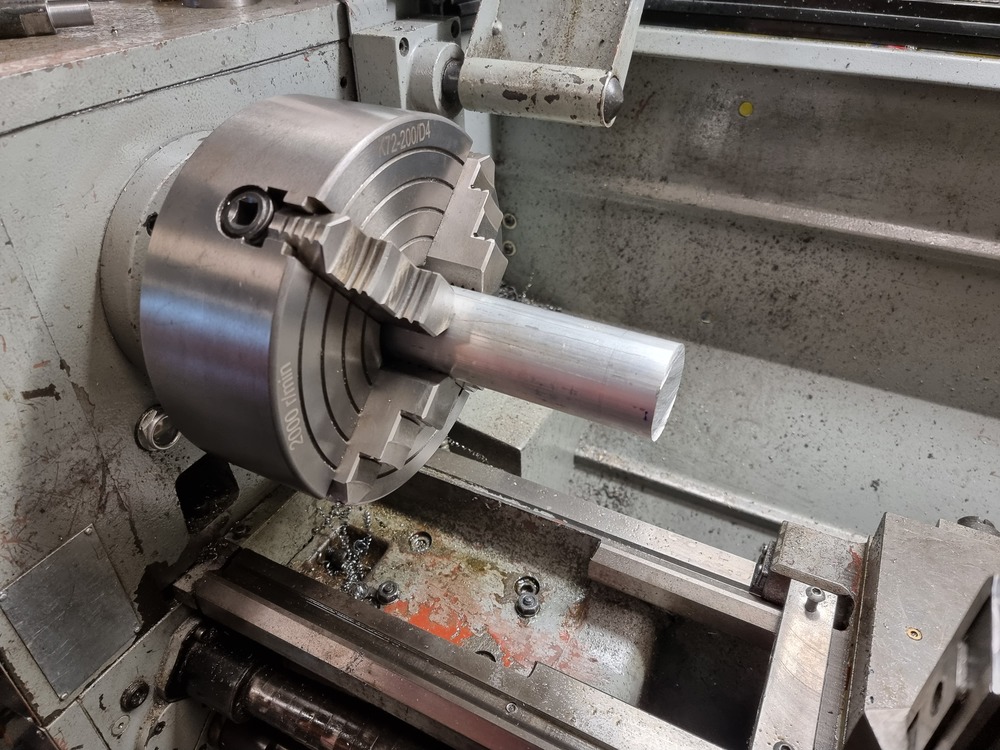 aluminum stock in the lathe