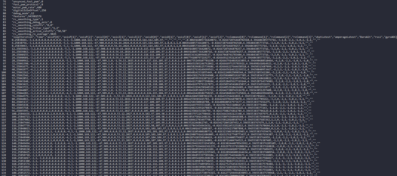 screenshot of csv exported file