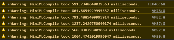 chrome console showing performance warnings