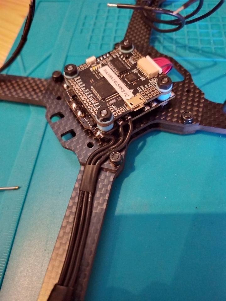 motor wires soldered on stack