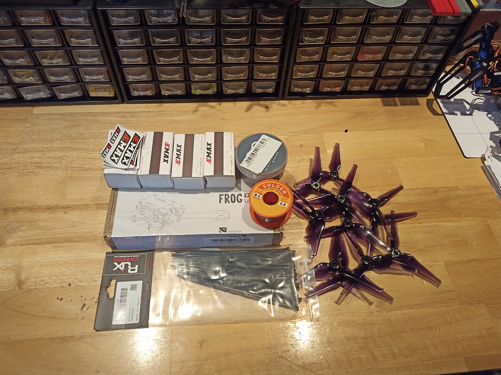 drone parts in their boxes