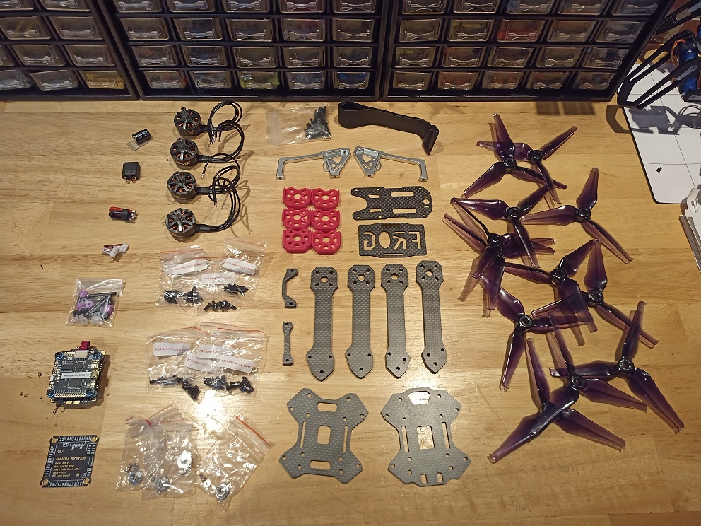 drone parts in exploded view