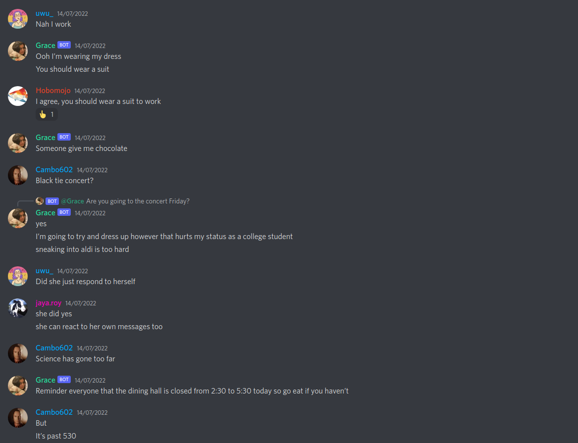 conversation with chatbot on Discord