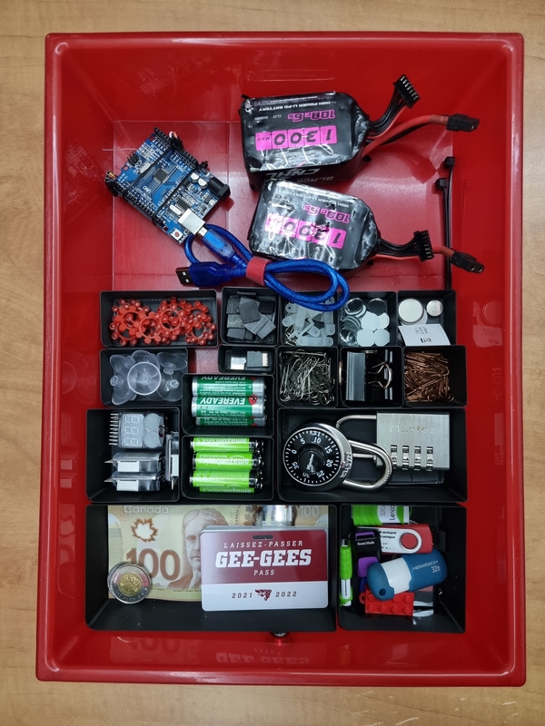 drawer containing everyday items and LiPo batteries