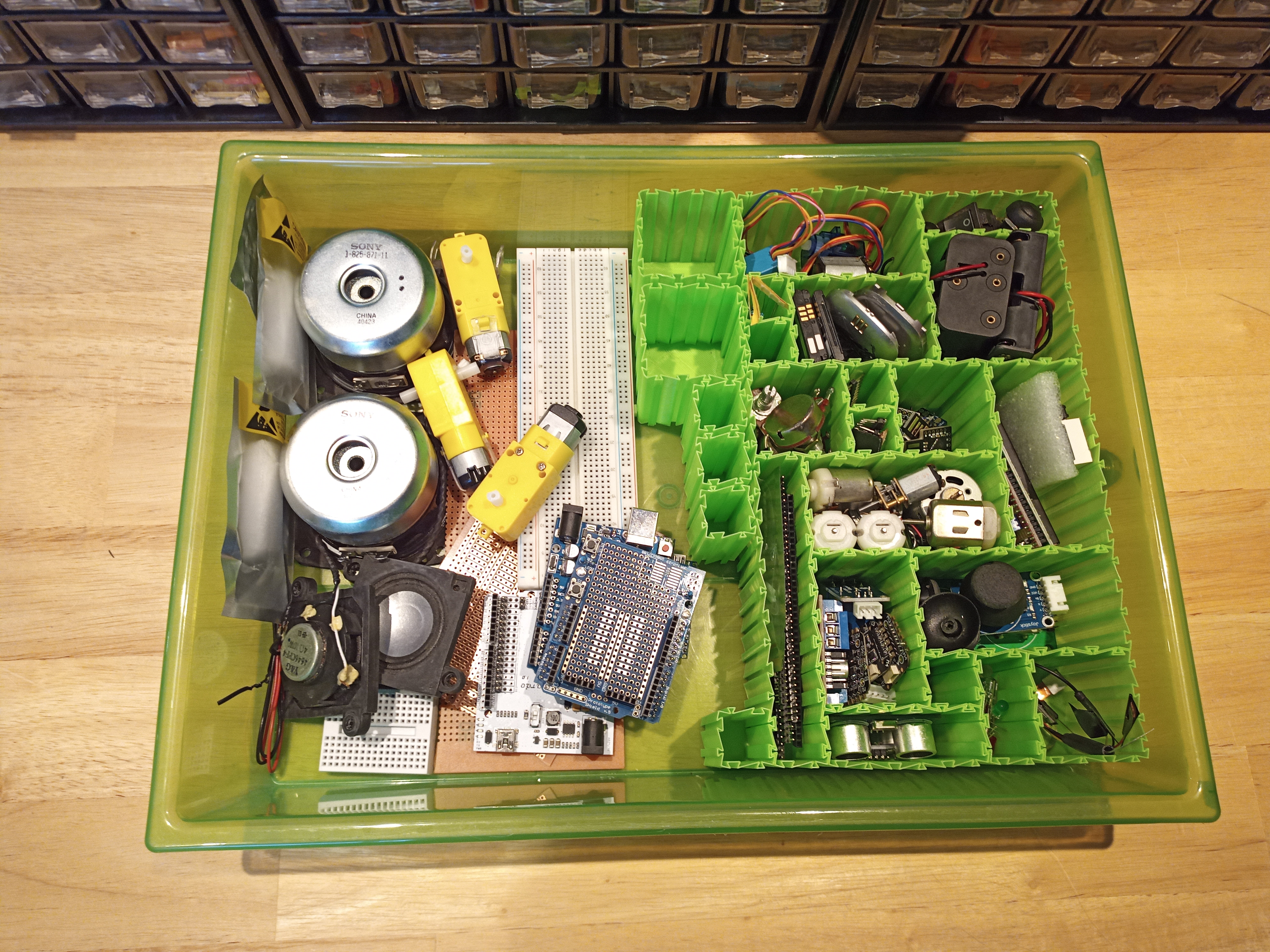 electronics drawer sorted with containers