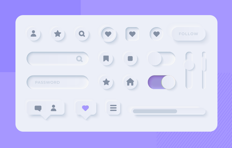 white and purple newmorphic design
