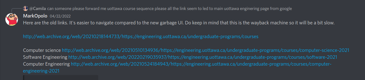 screenshot of someone posting the links on Discord